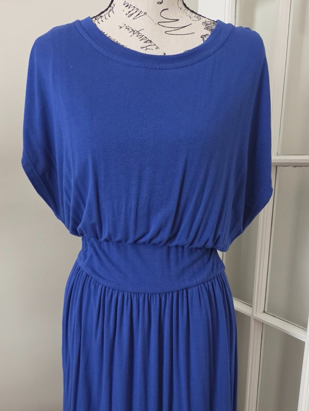 Serra Size L Cobalt Blue Midi Dress Dolman Sleeve Stretch Rayon Waistband